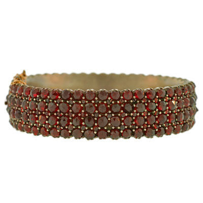 Victorian Gold Plated Bohemian Garnet Wide Bracelet