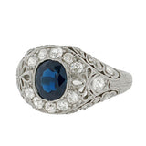 Art Deco Platinum Sapphire & Diamond Ring .85ct