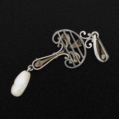 KREMENTZ Art Nouveau Platinum, Diamond + Pearl Lavalier Pendant