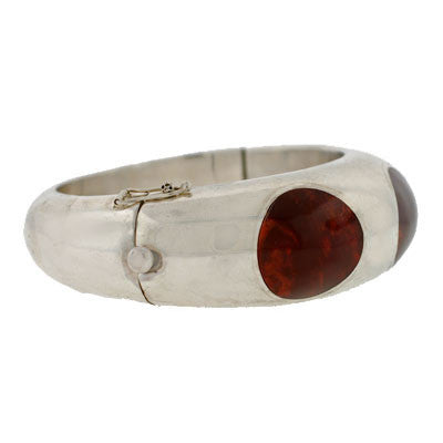Vintage Mexican Sterling & Inlaid Bakelite Hinged Bangle Bracelet