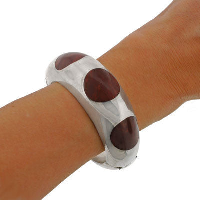 Vintage Mexican Sterling & Inlaid Bakelite Hinged Bangle Bracelet