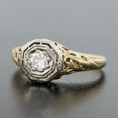 Edwardian 18kt Mixed Metals Diamond Engagement Ring 0.16ct