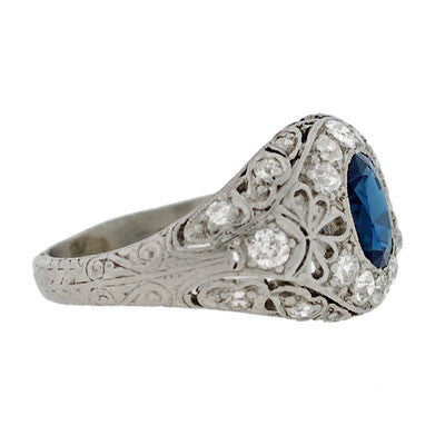 Art Deco Platinum Sapphire & Diamond Ring .85ct