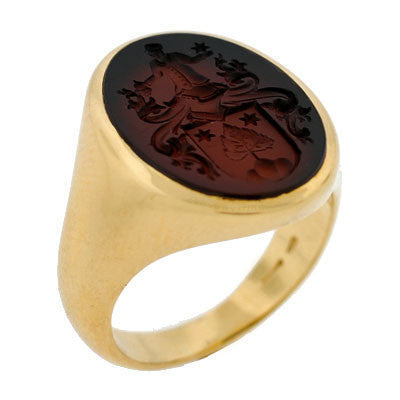 Late Victorian 18kt Sardonyx Family Crest Intaglio Ring
