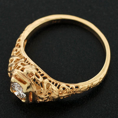 Art Deco 14kt Yellow Gold Diamond Engagement Ring .35ct