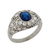 Art Deco Platinum Sapphire & Diamond Ring .85ct