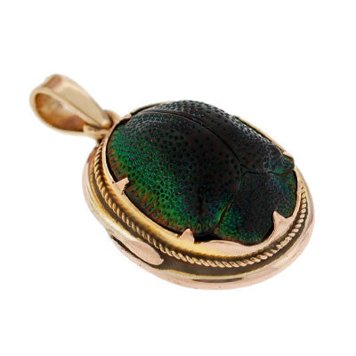 Victorian 14kt Scarab Bug Earring & Pendant Set