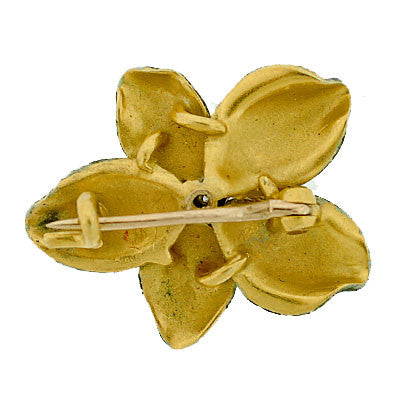 Victorian 14kt & Purple Enamel Flower Pin w/ Diamond