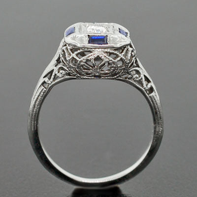 Art Deco 18kt Diamond & Sapphire Engage Ring .10ct