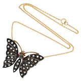 Retro Sterling & 14kt Diamond Butterfly Pendant