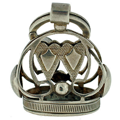 Victorian Sterling Silver Fob w/ Double Heart Motif