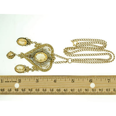 Victorian Sterling Gilt Citrine & Seed Pearl Long Necklace