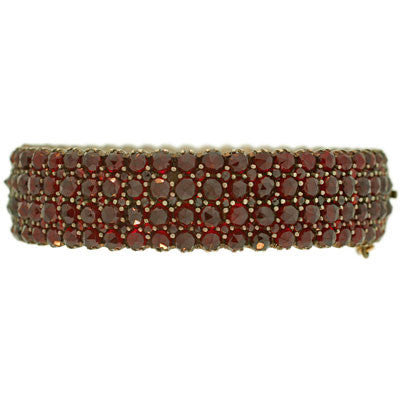 Victorian Gold Plated Bohemian Garnet Wide Bracelet