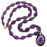 Late Victorian Sterling Carved Amethyst Pendant & Beads