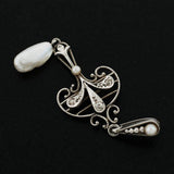 KREMENTZ Art Nouveau Platinum, Diamond + Pearl Lavalier Pendant