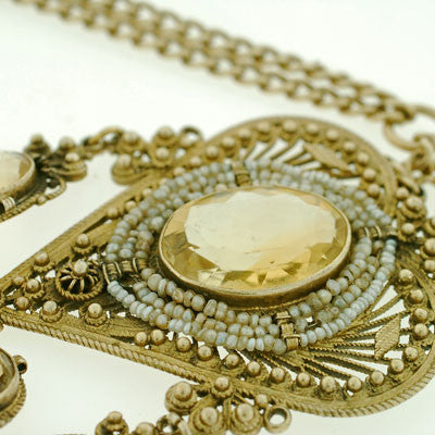 Victorian Sterling Gilt Citrine & Seed Pearl Long Necklace