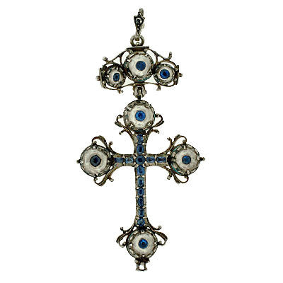 Georgian Large Sterling & Sapphire Cross Pendant