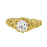 Victorian Style 18kt Repousse Diamond Ring .98ct