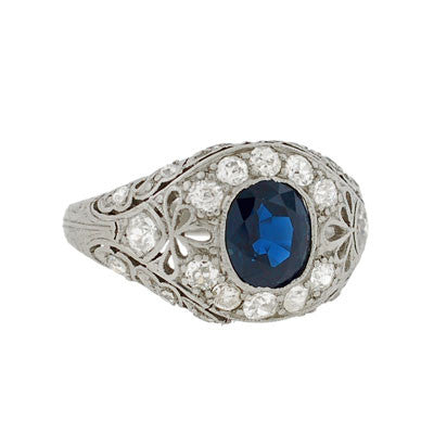 Art Deco Platinum Sapphire & Diamond Ring .85ct