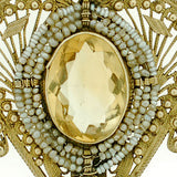 Victorian Sterling Gilt Citrine & Seed Pearl Long Necklace