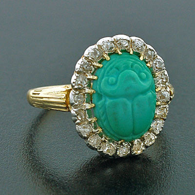 Edwardian Platinum & 18kt Diamond & Turquoise Scarab Ring