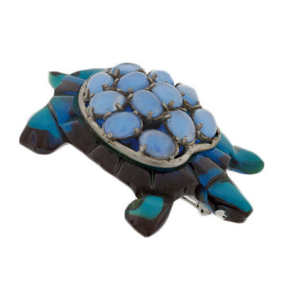 Vintage Large Bakelite & Faux Chalcedony Tortoise Pin