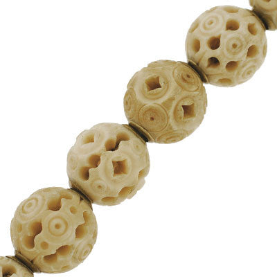 Late Victorian Hand Carved Bone Bead Necklace