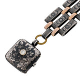 Victorian Sterling & 9kt Gold Niello Link Fob/Locket