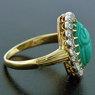 Edwardian Platinum & 18kt Diamond & Turquoise Scarab Ring