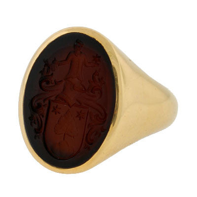 Late Victorian 18kt Sardonyx Family Crest Intaglio Ring