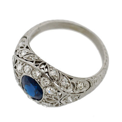 Art Deco Platinum Sapphire & Diamond Ring .85ct
