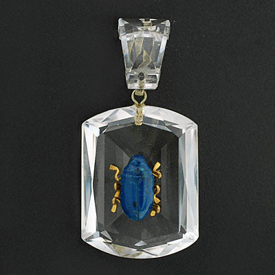 Art Deco Large Rock Quartz Crystal & Lapis Beetle Pendant