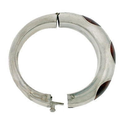 Vintage Mexican Sterling & Inlaid Bakelite Hinged Bangle Bracelet