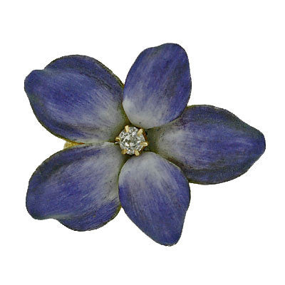 Victorian 14kt & Purple Enamel Flower Pin w/ Diamond