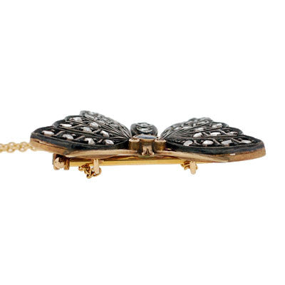 Victorian Sterling Silver & 14k Diamond Butterfly Pendant