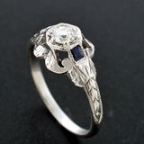 Art Deco Platinum Diamond & Sapphire Engagement Ring .24ct