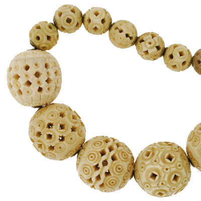 Late Victorian Hand Carved Bone Bead Necklace