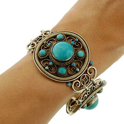 Arts & Crafts Sterling & Persian Turquoise Bracelet