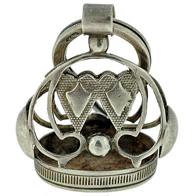 Victorian Sterling Silver Fob w/ Double Heart Motif