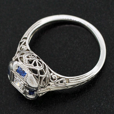 Art Deco 18kt Diamond & Sapphire Engage Ring .10ct