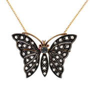 Victorian Sterling Silver & 14k Diamond Butterfly Pendant