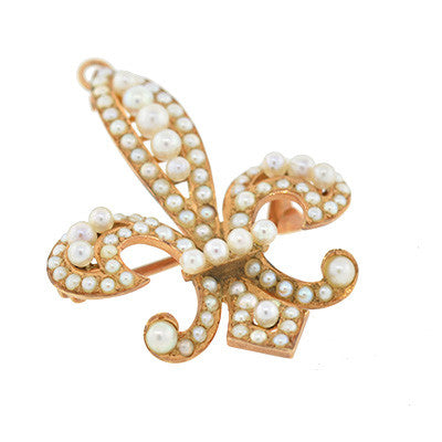Victorian 14kt Natural Pearl Fleur de Lys Pin/Pendant