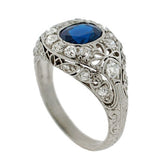 Art Deco Platinum Sapphire & Diamond Ring .85ct