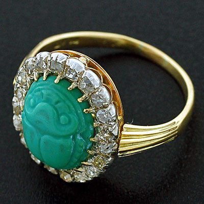 Edwardian Platinum & 18kt Diamond & Turquoise Scarab Ring