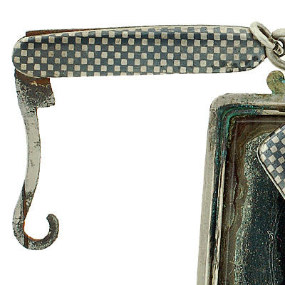 Victorian Silver & Niello Slide Mirror Locket w/ Button Hook