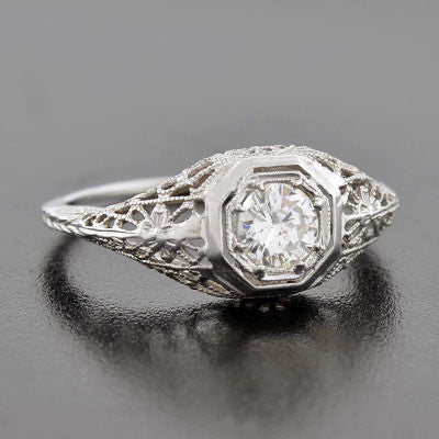 Art Deco 18kt Diamond Engagement Ring .54ct