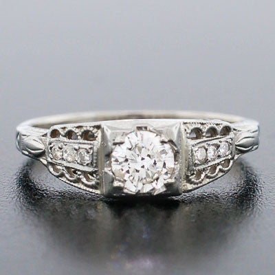 Art Deco 18kt White Gold Diamond Engage Ring .40ct