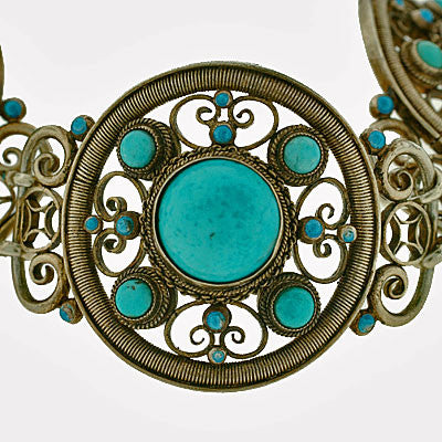 Arts & Crafts Sterling & Persian Turquoise Bracelet