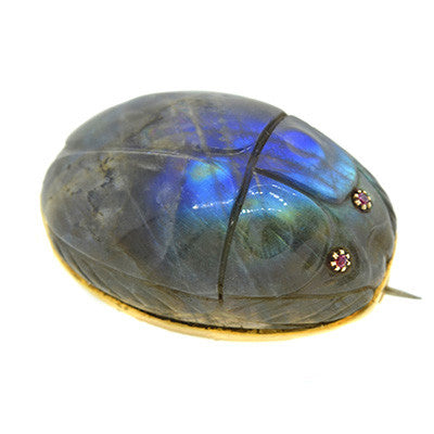 Art Nouveau 10kt Carved Labradorite Scarab Pin/Pendant