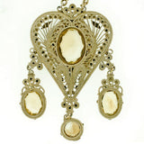 Victorian Sterling Gilt Citrine & Seed Pearl Long Necklace